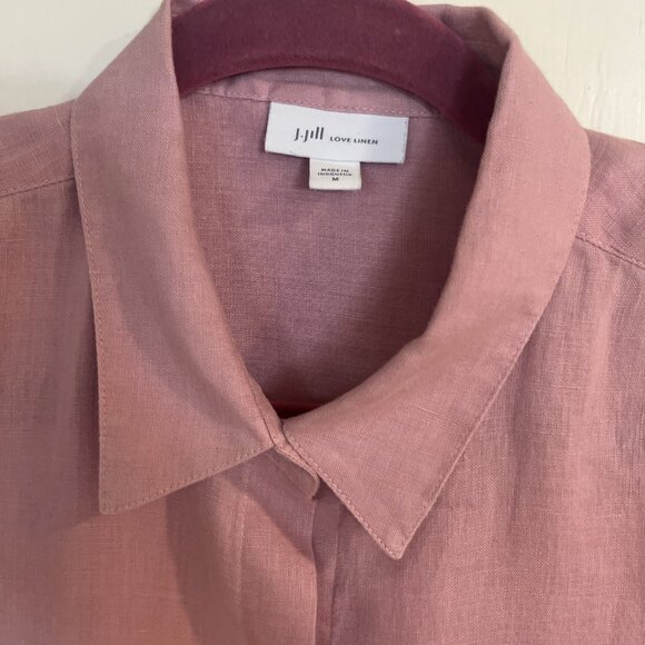 J. Jill Women's Love Linen Size M Pink Dress Shirt Button Front Long Sleeves - Picture 2 of 11